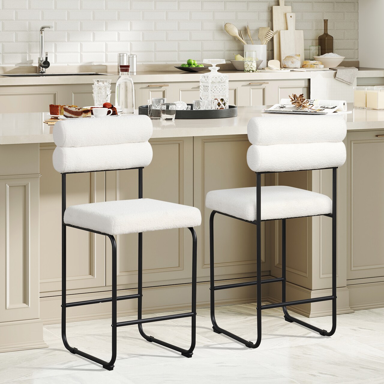 26 Inch Counter Height Bar Stools Set of 2 with Metal Frame and Footrest